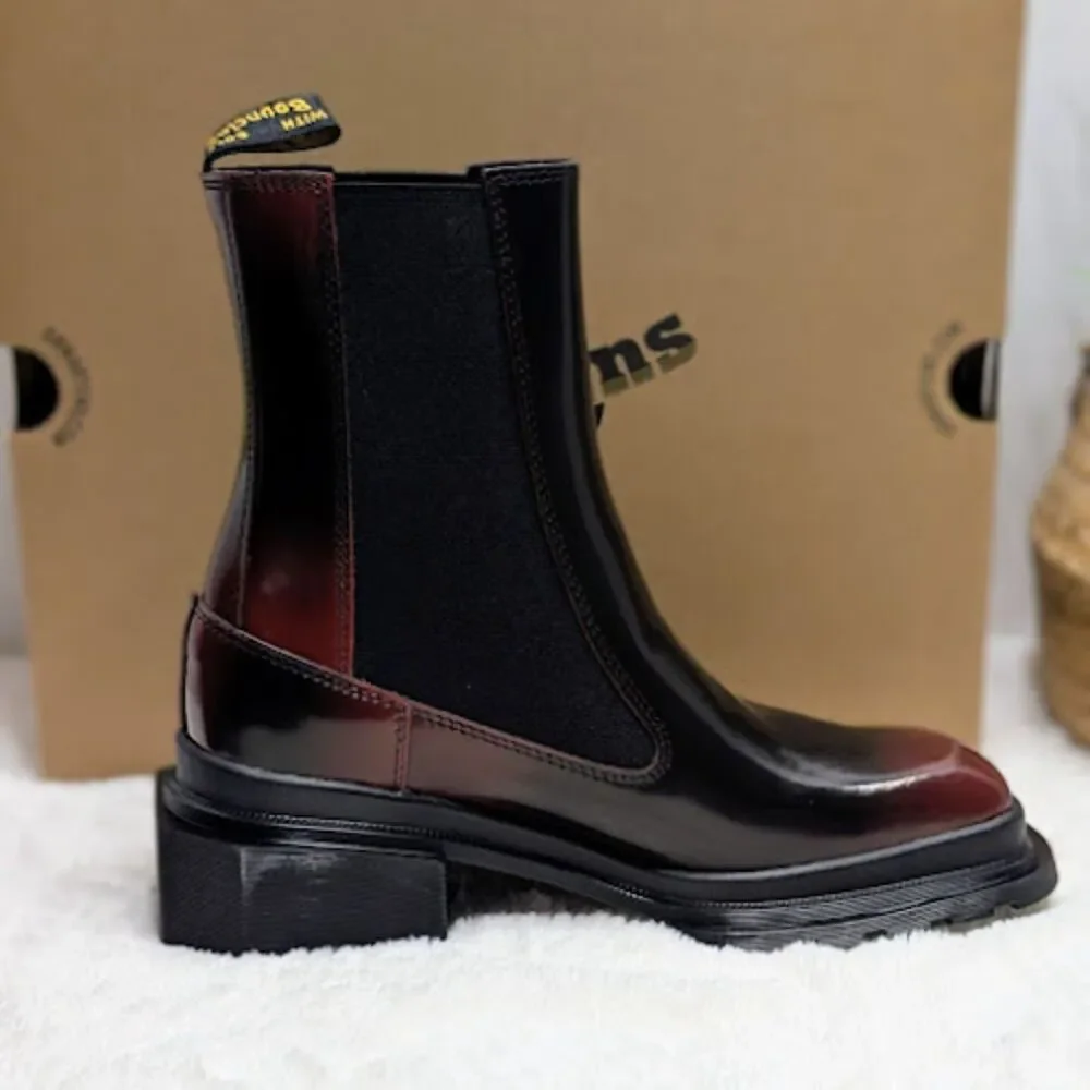 Dr. Martens Maybole Square Toe Black & Cherry Red Arcadia Chelsea Boots UK 5 NIB - Picture 9 of 14
